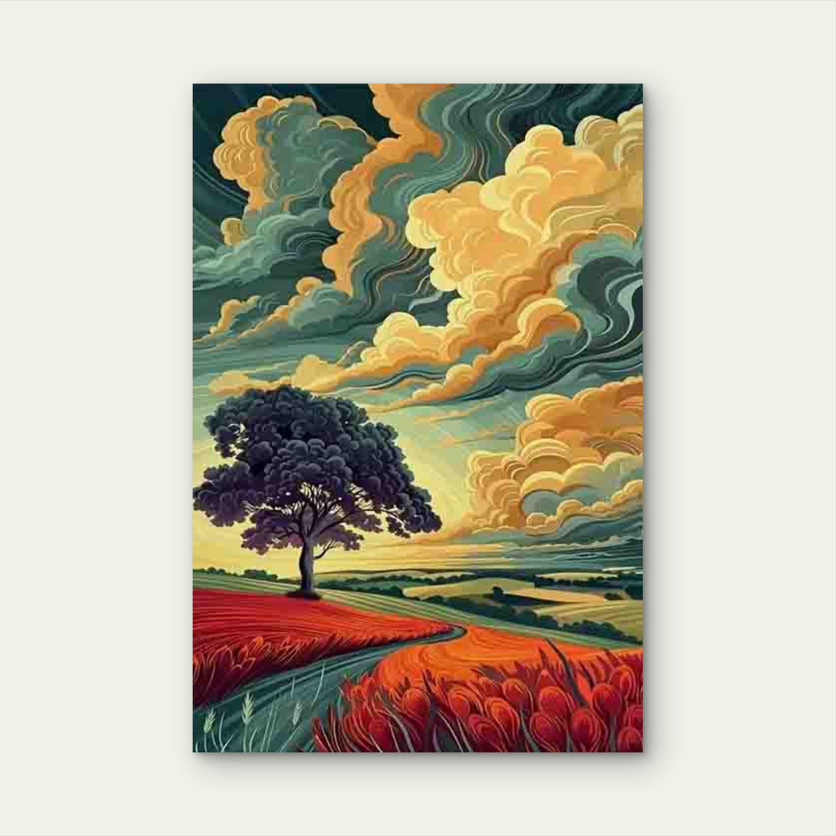 Swirling Clouds Tree Scenery Metal Print Ready to Hang