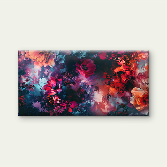 Dark Moody Floral Crimson Bloom Wall Art Canvas Office Home Room Framed 120x60cm