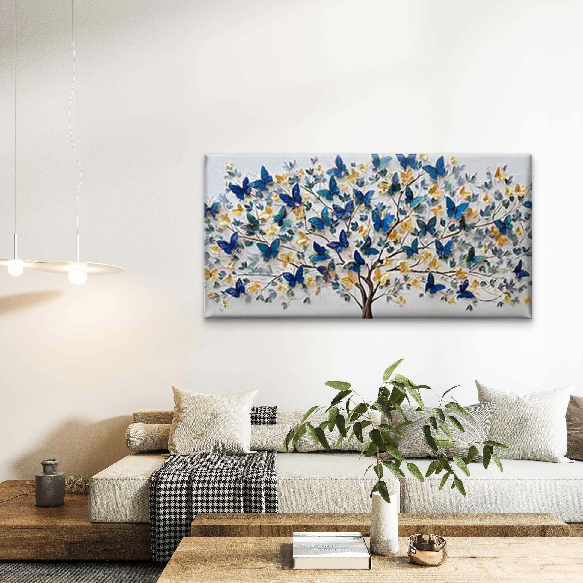 Blue & Golden Tree Wall Art Canvas Office Home Room Framed 120x60cm - Bella Home Decor
