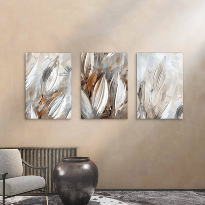 3pcs Beige Brown Abstract Leaves Modern Wall Art Set Canvas Framed 50x70cm - High Quality Print 100% Australian Made Wall Canvas Ready to Hang