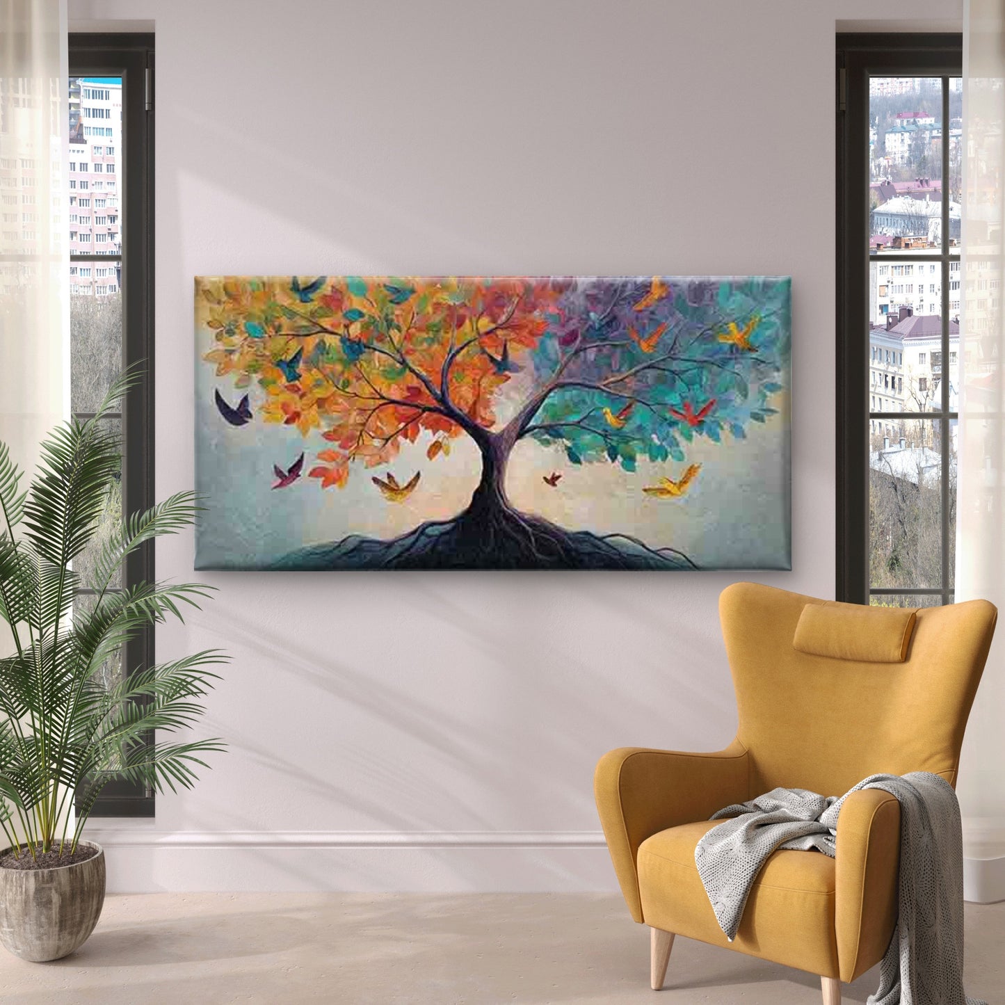 Tree with Flying Birds Wall Art Canvas Office Home Room Framed 120x60cm