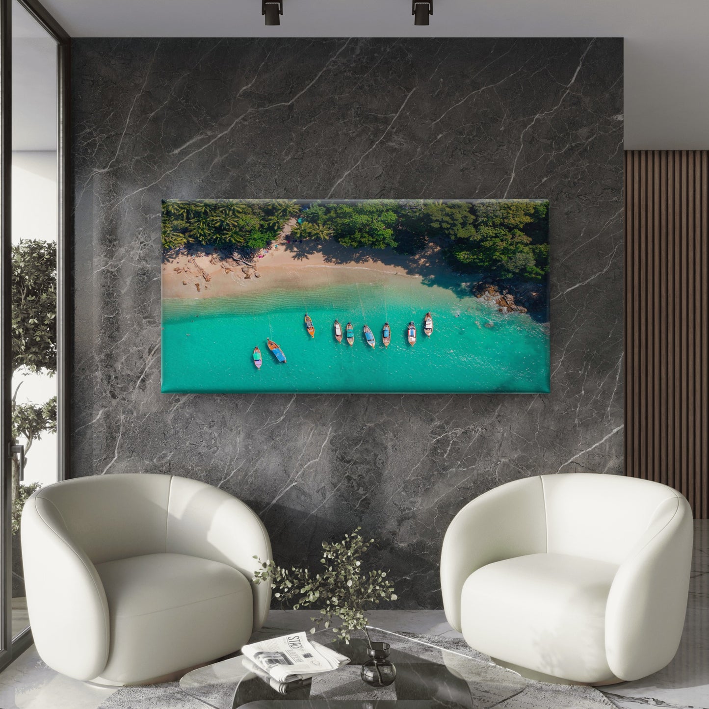 Aerial View Travel Landscape Wall Art Canvas Office Home Room Framed 120x60cm - Bella Home Decor