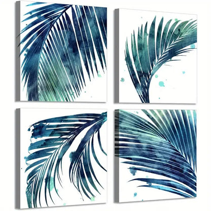 4pcs  Watercolor Palm Leaf Wall Art Canvas Framed