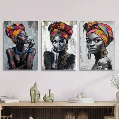 3pcs Vibrant African American Ladies With Traditio Metal Print Ready to Hang Art