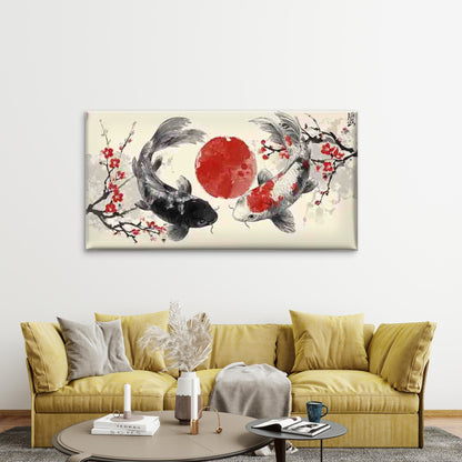 Japanese Koi Fish & Cherry Wall Art Canvas Office Home Room Framed 120x60cm