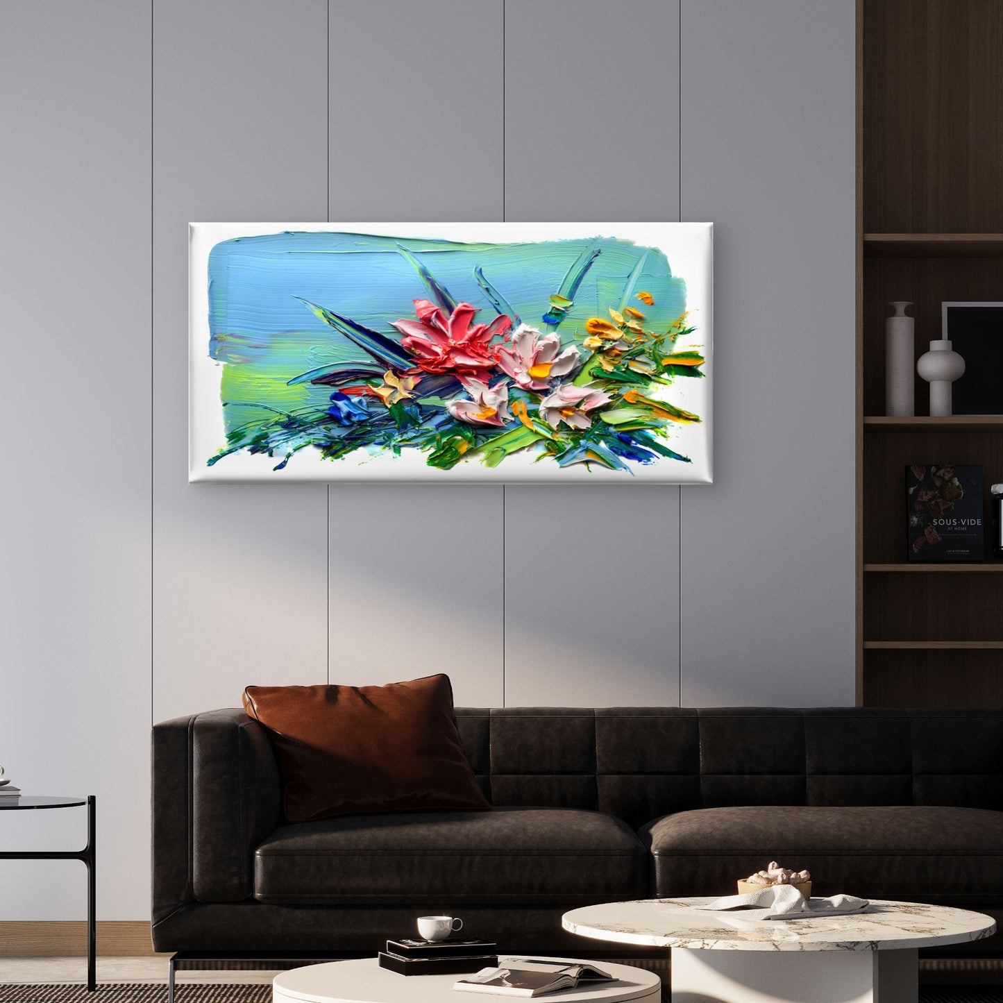 Modern Impasto Wildflower Bloom Wall Art Canvas Office Home Framed 120x60cm