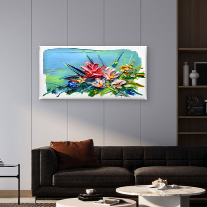 Modern Impasto Wildflower Bloom Wall Art Canvas Office Home Framed 120x60cm