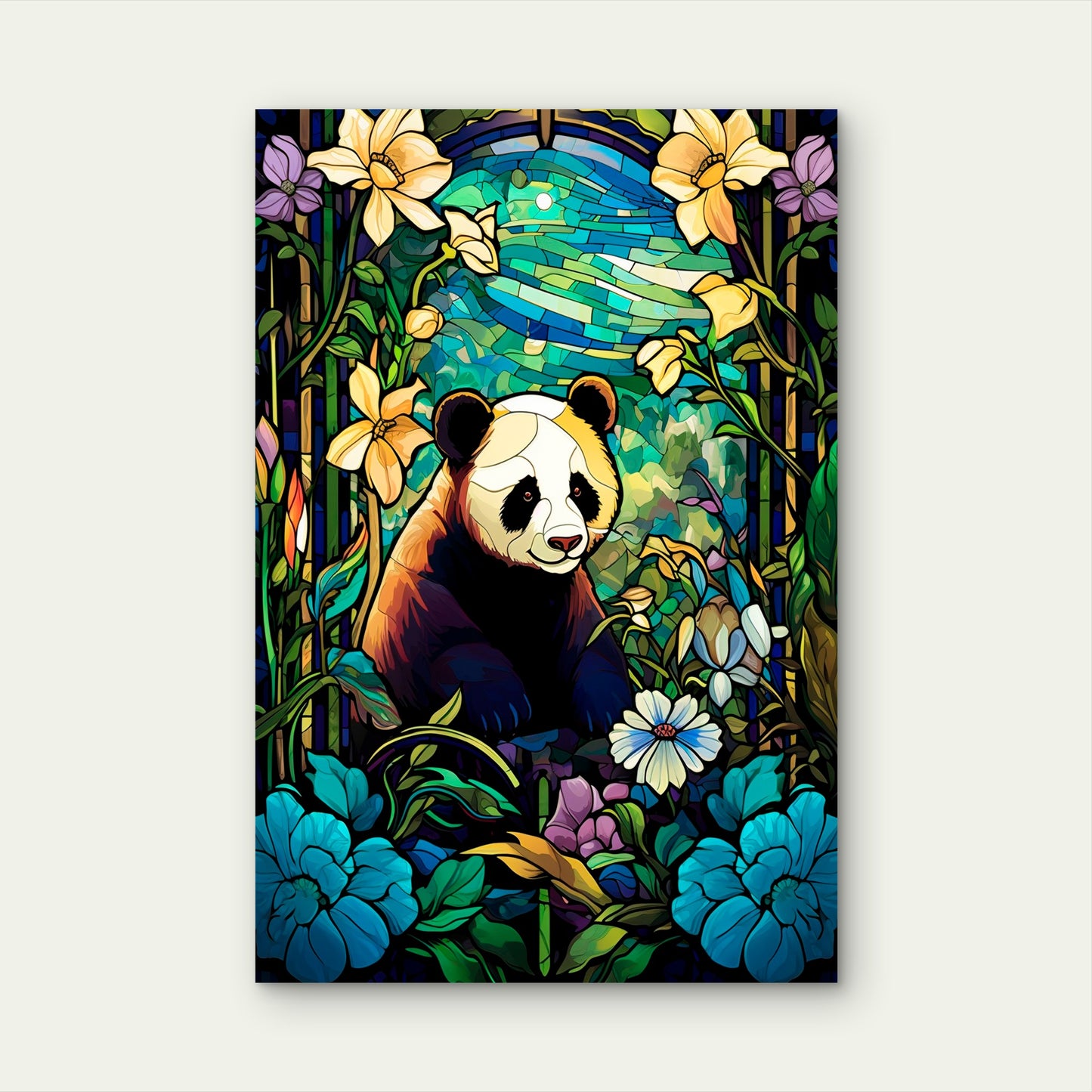 Giant Panda Forest Teal Flower 40x60cm Metal Print Ready to Hang
