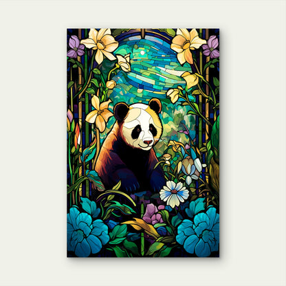 Giant Panda Forest Teal Flower 40x60cm Metal Print Ready to Hang