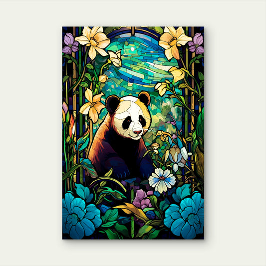Giant Panda Forest Teal Flower 40x60cm Metal Print Ready to Hang