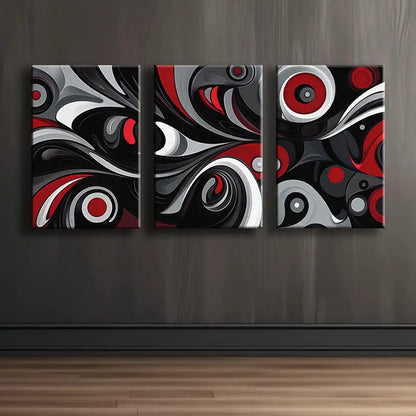 3pcs Black, Gray, Red & White Large Square Panels Metal Print Ready to Hang Art - Bella Home Decor
