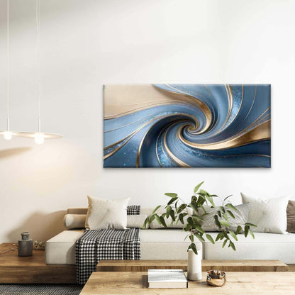 Abstract Blue Golden Swirl Wall Art Canvas Office Home Room Framed 120x60cm - Bella Home Decor