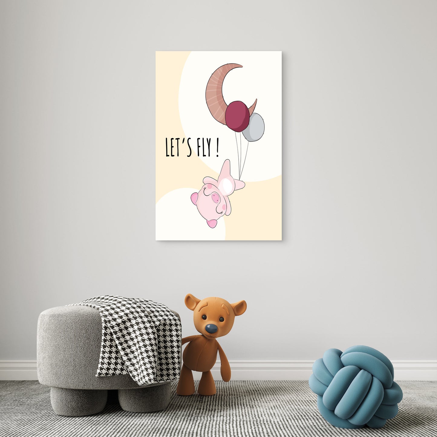 Cute Flying Pig Let Us Fly 5mm thick Plastic Poster Ready to Hang 90x60cm