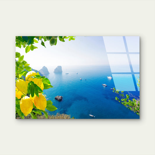 Amalfi Coast Lemon Fruit Ocean View Acrylic Glass Printing Wall Art Australian Made Quality