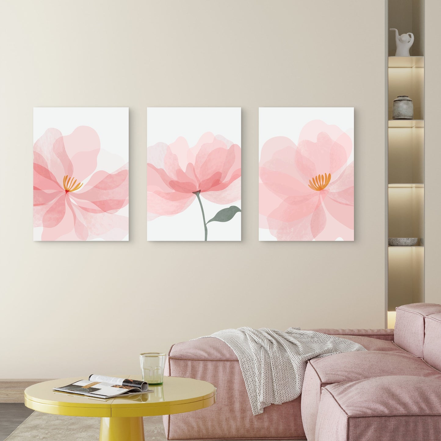 3pcs Pink Watercolor Floral Blossom  Wall Art Set Canvas Framed 40x60cm - High Quality Print 100% Australian Made Wall Canvas Ready to Hang