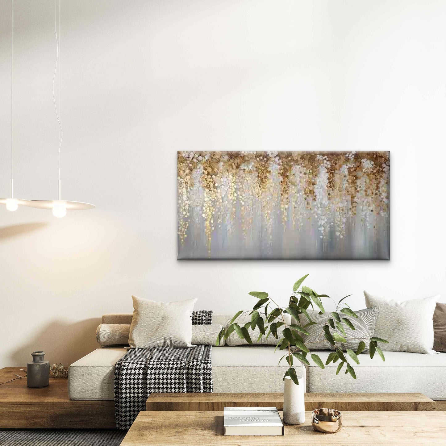 Golden Rainfall Abstract Art Wall Art Canvas Office Home Room Framed 120x60cm - Bella Home Decor