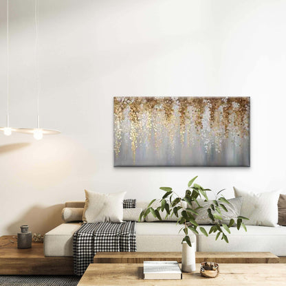 Golden Rainfall Abstract Art Wall Art Canvas Office Home Room Framed 120x60cm - Bella Home Decor