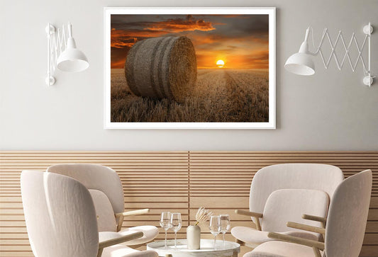 Straw Bales in A Field at Sunset Home Decor Premium Quality Poster Print Choose Your Sizes