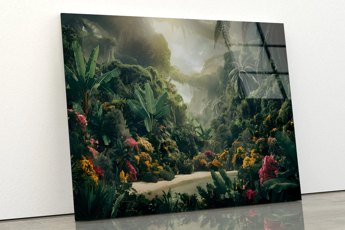 Tropical Forest with a River Acrylic Glass Print Tempered Glass Wall Art 100% Made in Australia Ready to Hang - Bella Home Decor