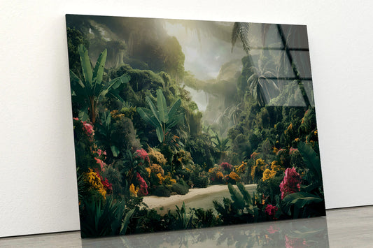 Tropical Forest with a River Acrylic Glass Print Tempered Glass Wall Art 100% Made in Australia Ready to Hang - Bella Home Decor