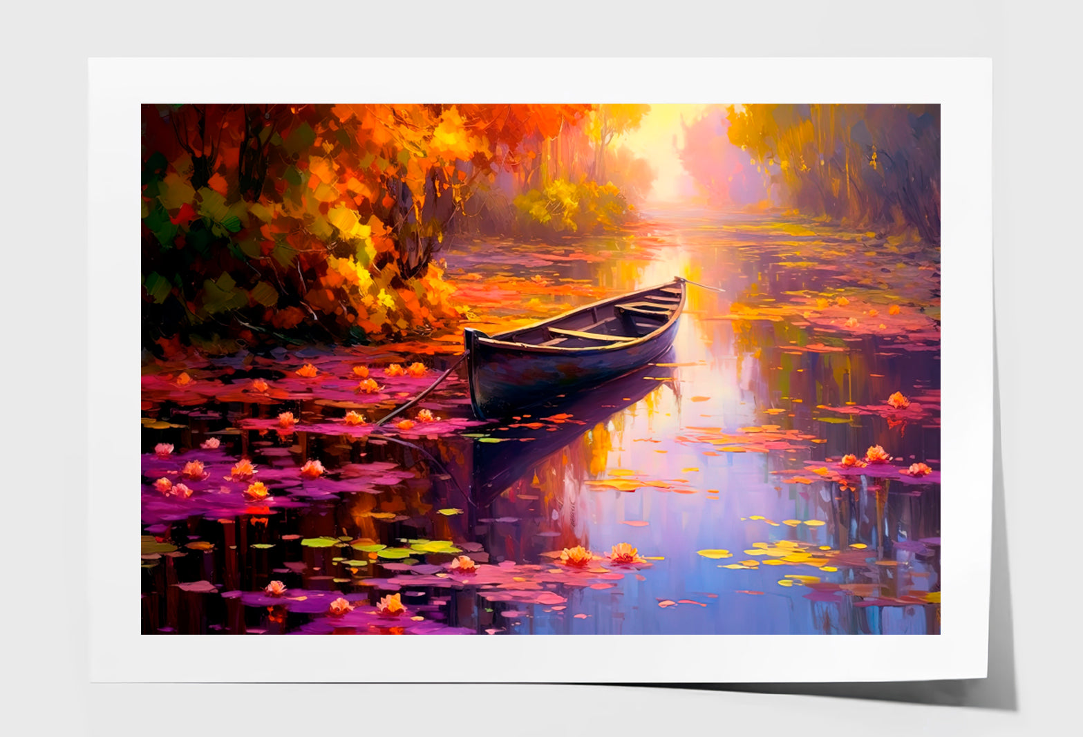 Paddle Boat in Waterlily Pond Oil Painting Wall Art Limited Edition High Quality Print Unframed Roll Canvas None