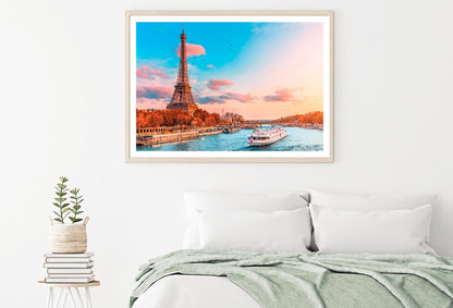 Boat Traveling Down a River Next to The Eiffel Tower Home Decor Premium Quality Poster Print Choose Your Sizes