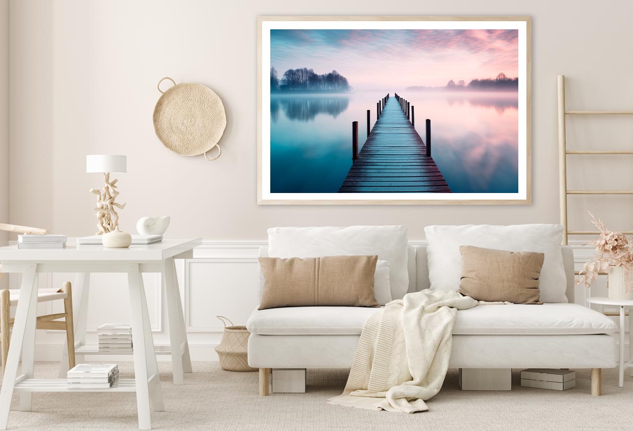 Lakeside View Featuring a Wooden Pier Home Decor Premium Quality Poster Print Choose Your Sizes - Bella Home Decor