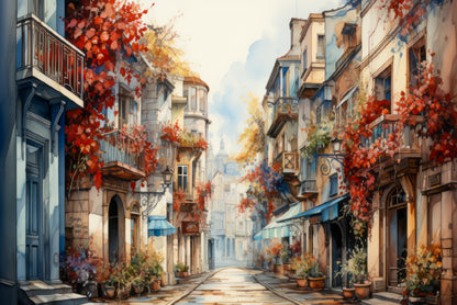 Watercolor Painting of a City Streets in autumn Print 100% Australian Made