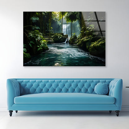 Waterfall in the Forest View Acrylic Glass Print Tempered Glass Wall Art 100% Made in Australia Ready to Hang - Bella Home Decor