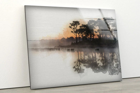 Forest & Lake Painting UV Direct Aluminum Print Australian Made Quality