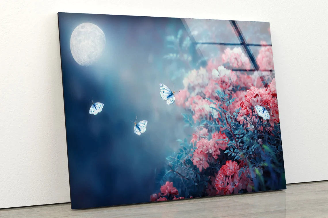 Moon Butterflies & Pink UV Direct Aluminum Print Australian Made Quality