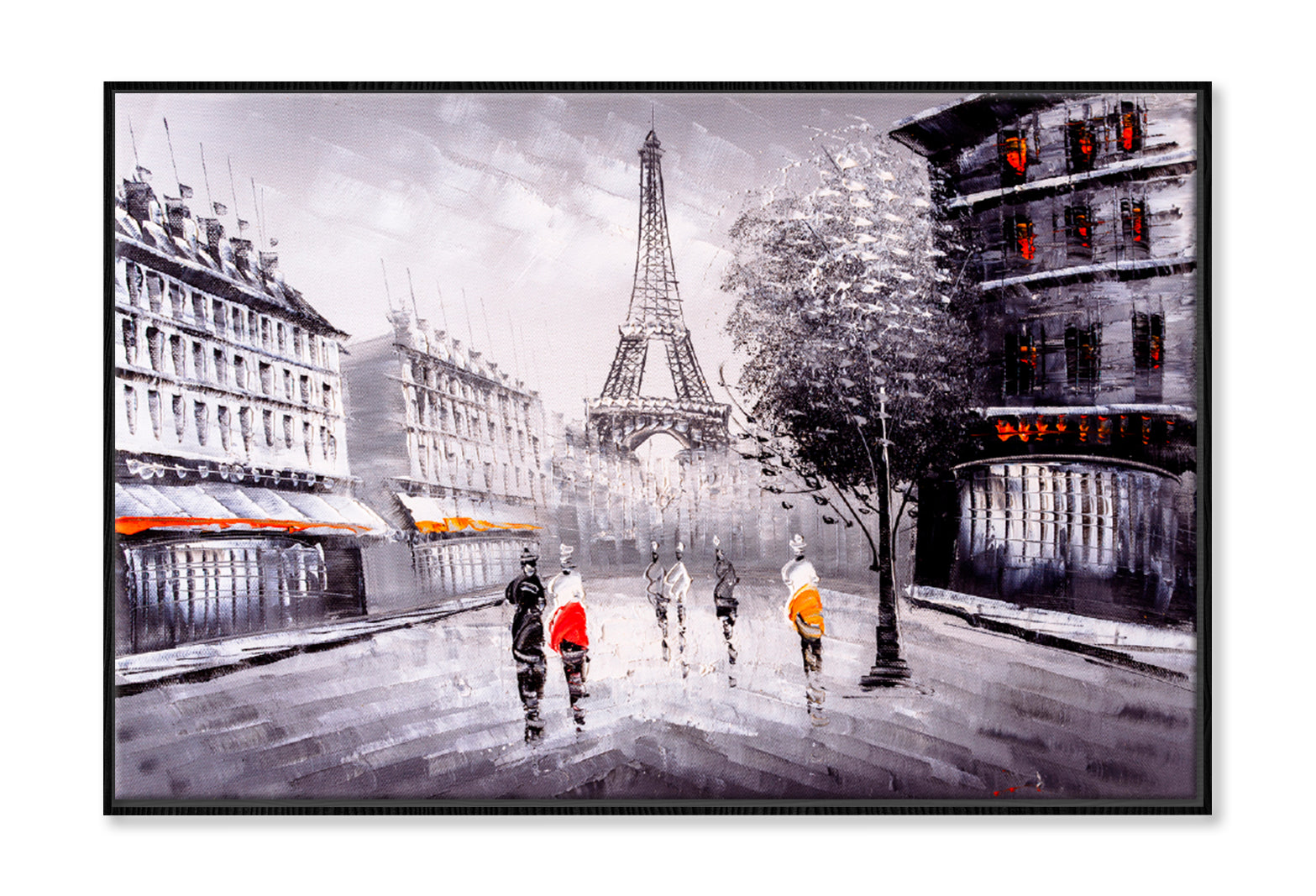 Street View Of Paris Oil Painting Limited Edition High Quality Print Canvas Box Framed Black