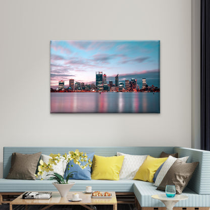 Beautiful twilight skyline of Perth over Swan River, Australia  Wall Art Decor 100% Australian Made