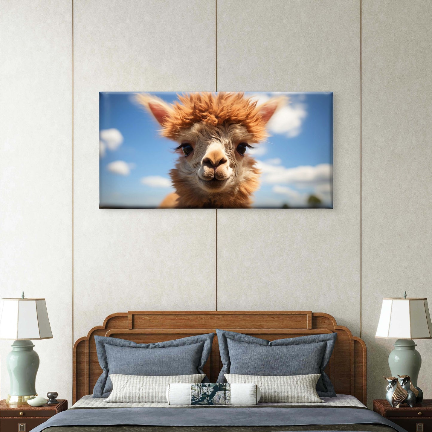 Cute Baby Alpaca Llama Close Up Farm Animal Wall Art Canvas Office Home Room Framed 120x60cm