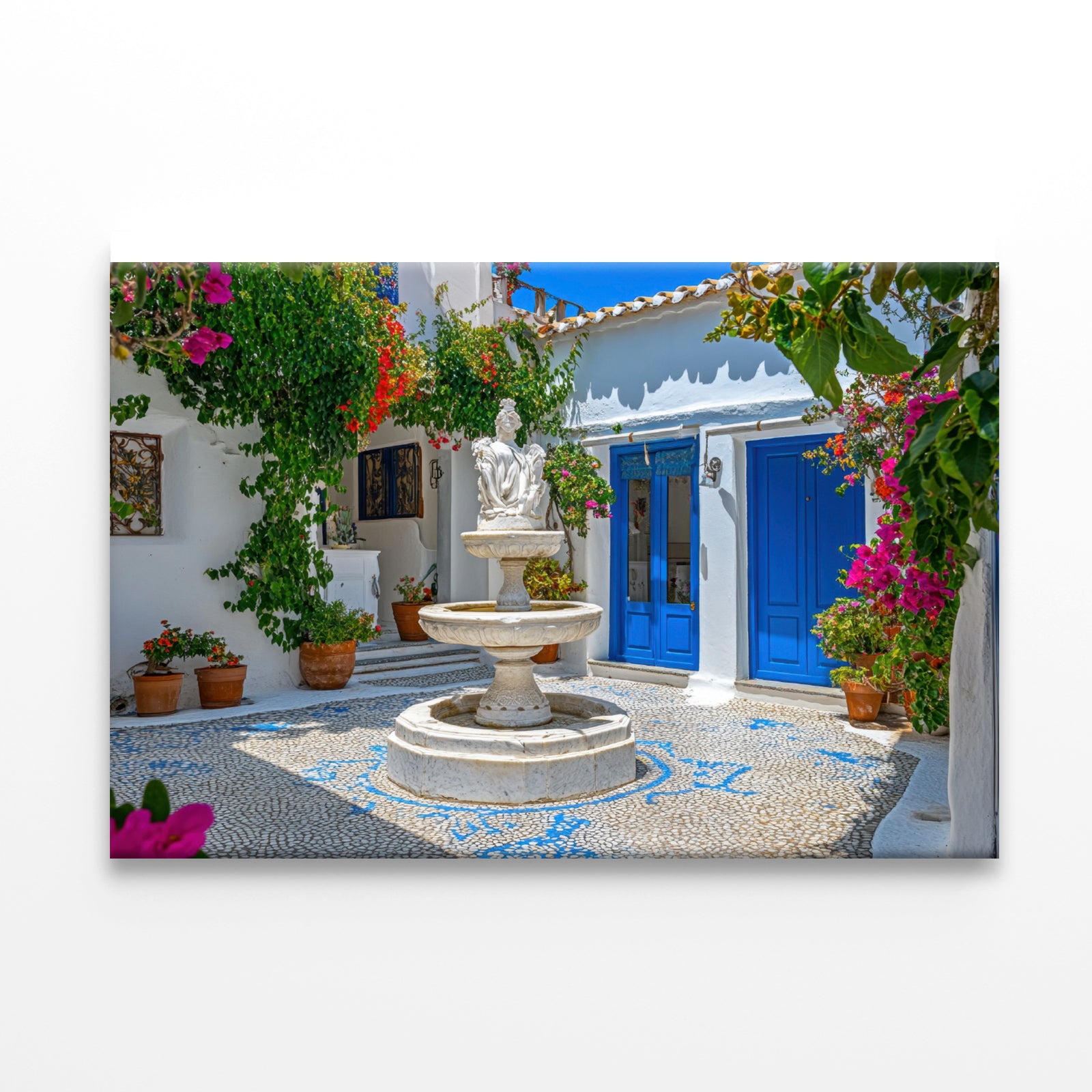 Fountain in a Courtyard, Flowers, Houseplant Print 100% Australian Made - Bella Home Decor