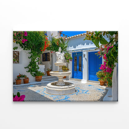 Fountain in a Courtyard, Flowers, Houseplant Print 100% Australian Made - Bella Home Decor