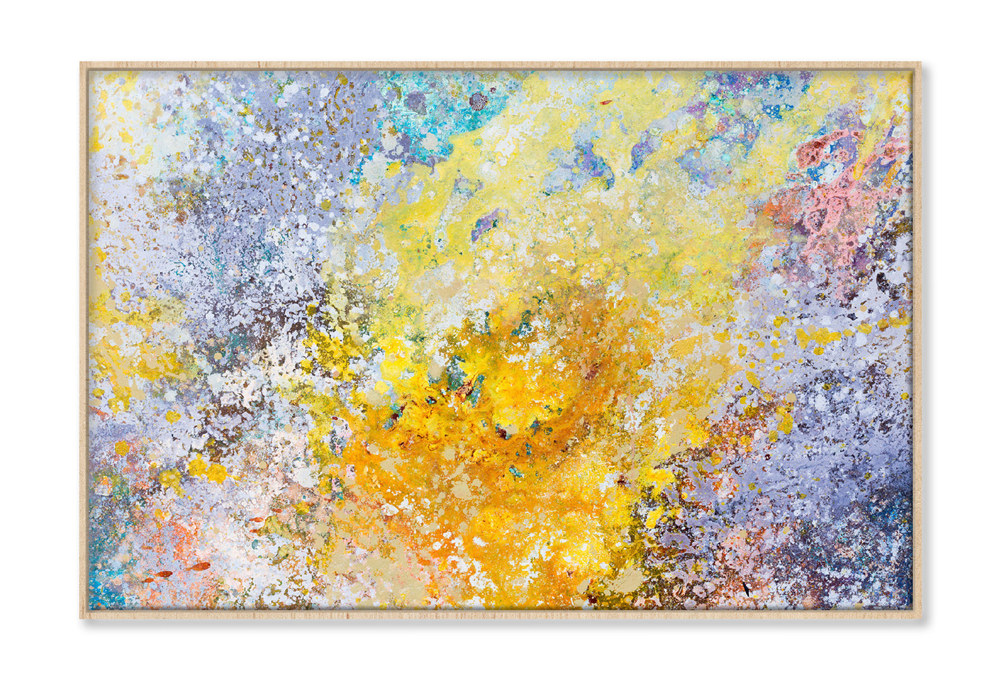 Yellow Brown Blue Abstract Splash Painting Wall Art Limited Edition High Quality Print Canvas Box Framed Natural