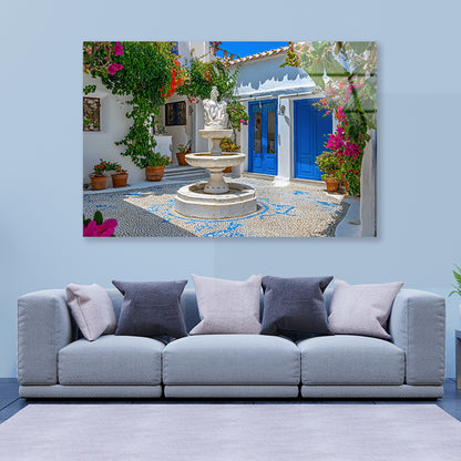 Fountain in a Courtyard, Flowers, Houseplant Acrylic Glass Print Tempered Glass Wall Art 100% Made in Australia Ready to Hang - Bella Home Decor