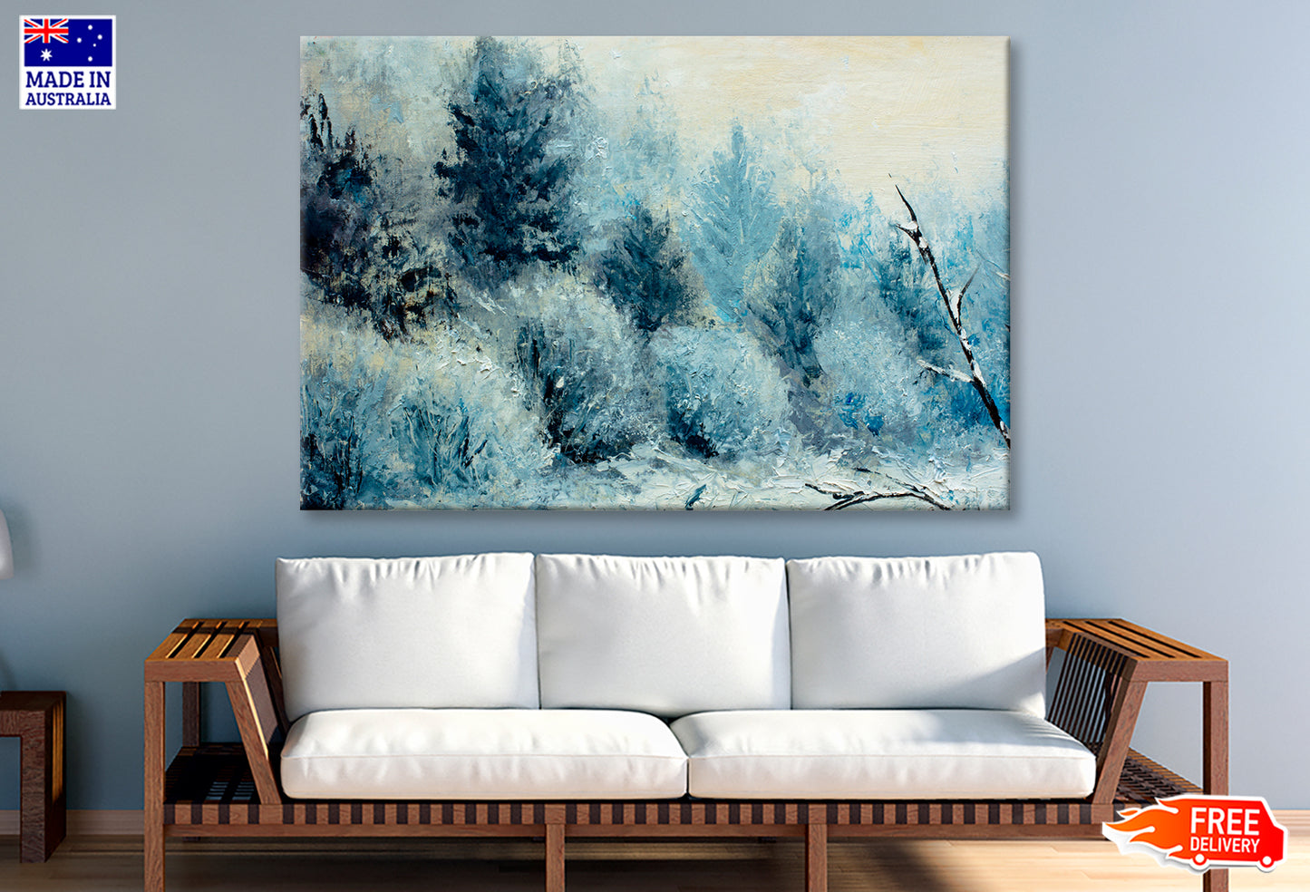 Winter Forest With Winter White Trees, Bushes In The Snow Oil Painting Limited Edition High Quality Print