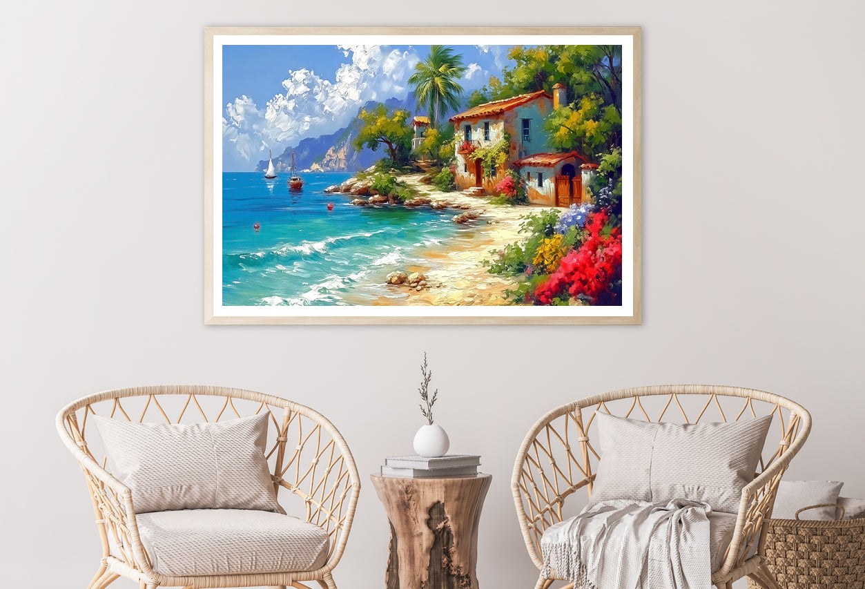 Small Town with Mountains, Summer Weather Oil Painting Home Decor Premium Quality Poster Print Choose Your Sizes