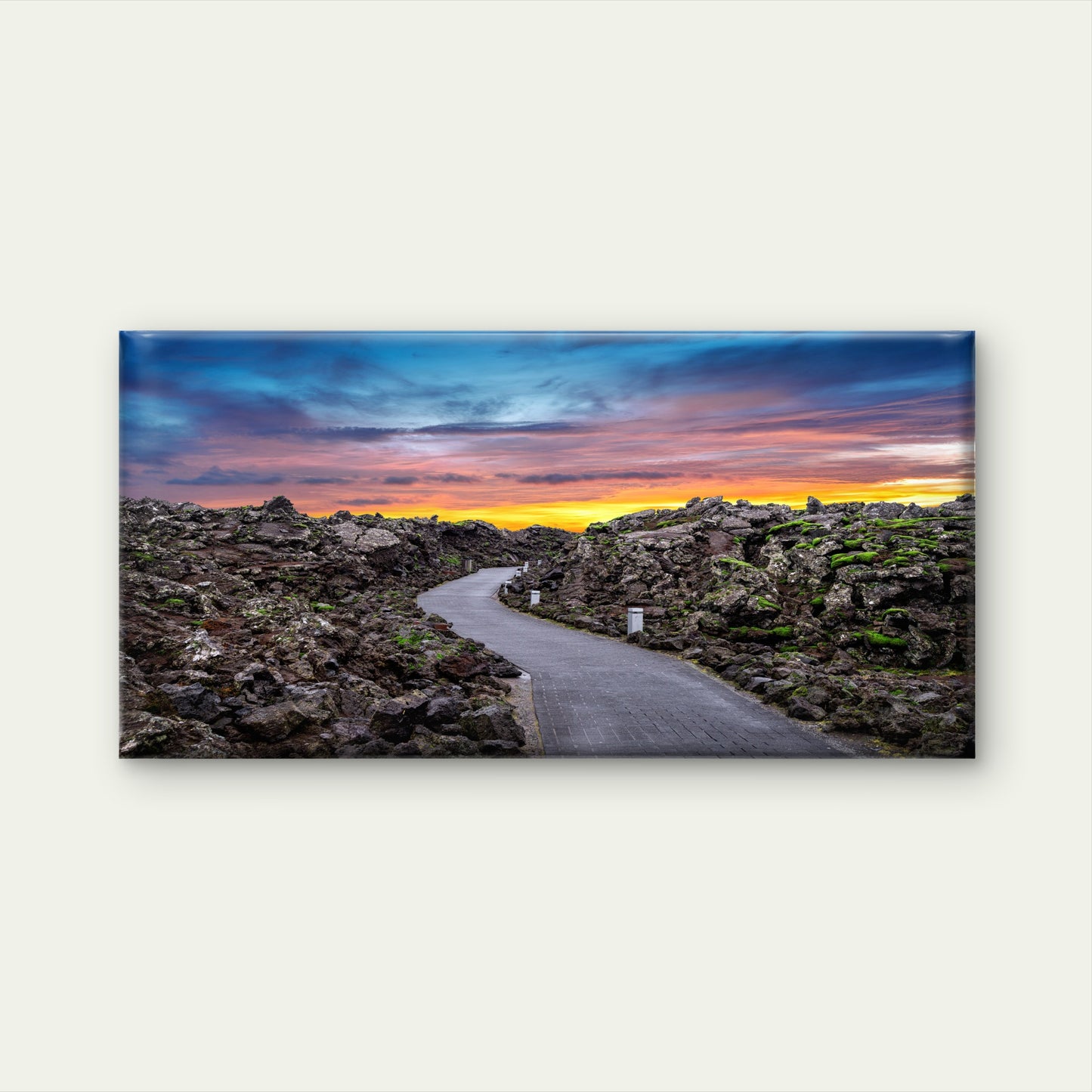 Blue Lagoon Entrance Lava Rocks Sunset Iceland Wall Art Canvas Office Home Room Framed 120x60cm