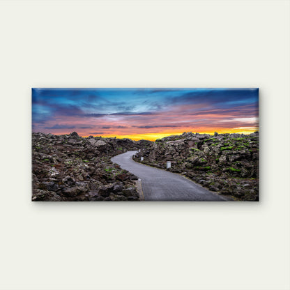 Blue Lagoon Entrance Lava Rocks Sunset Iceland Wall Art Canvas Office Home Room Framed 120x60cm