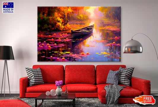 Paddle Boat in Waterlily Pond Oil Painting Wall Art Limited Edition High Quality Print