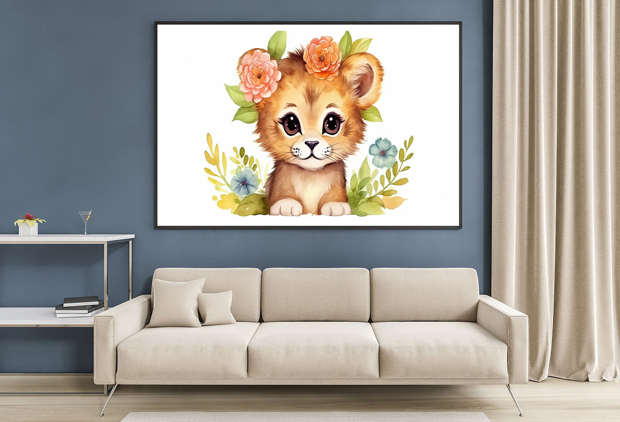 Cartoon Sketch of a Dog with Flowers Home Decor Premium Quality Poster Print Choose Your Sizes