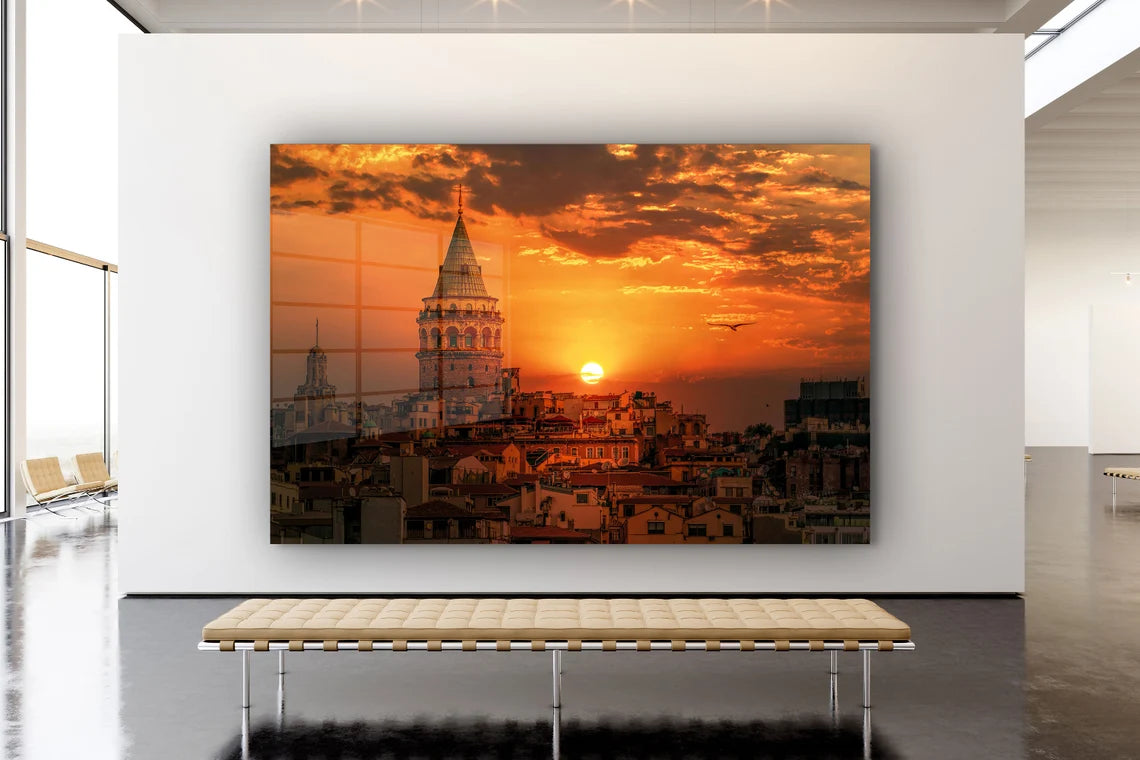 Galata Towe Sunset Sky UV Direct Aluminum Print Australian Made Quality