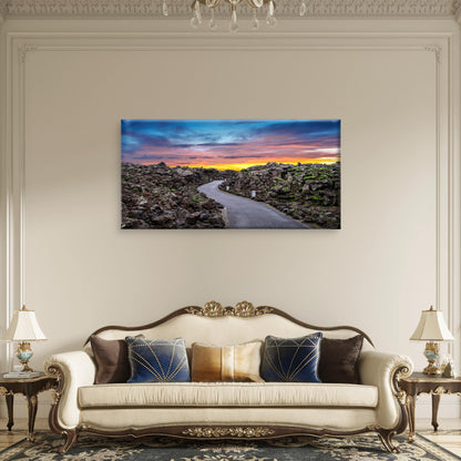 Blue Lagoon Entrance Lava Rocks Sunset Iceland Wall Art Canvas Office Home Room Framed 120x60cm