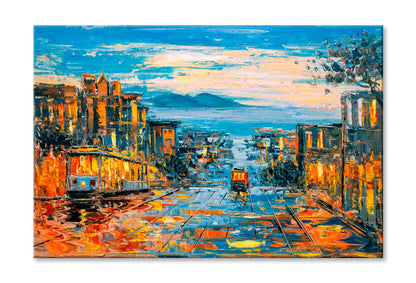 Cable Car, San Francisco Oil Painting Wall Art Limited Edition High Quality Print Stretched Canvas None