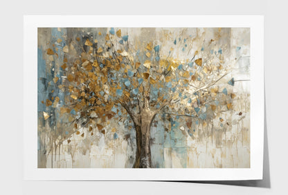 Gold Leaves Abstract Tree Oil Painting Wall Art Limited Edition High Quality Print Unframed Roll Canvas None