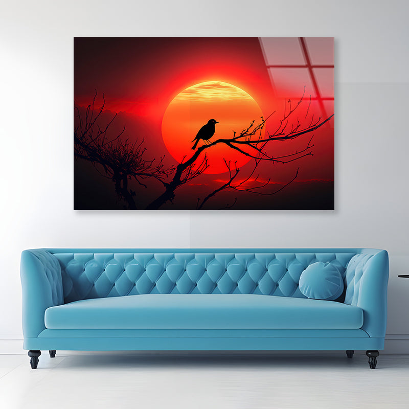 Bird, Sun & Sunset Acrylic Glass Print Tempered Glass Wall Art 100% Made in Australia Ready to Hang - Bella Home Decor
