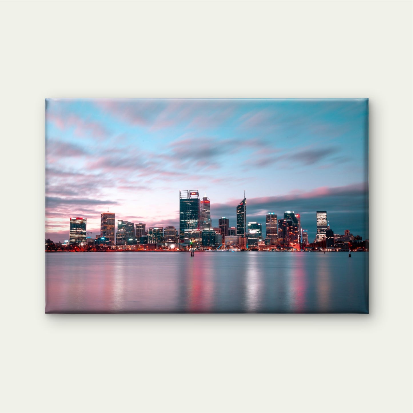 Beautiful twilight skyline of Perth over Swan River, Australia  Wall Art Decor 100% Australian Made
